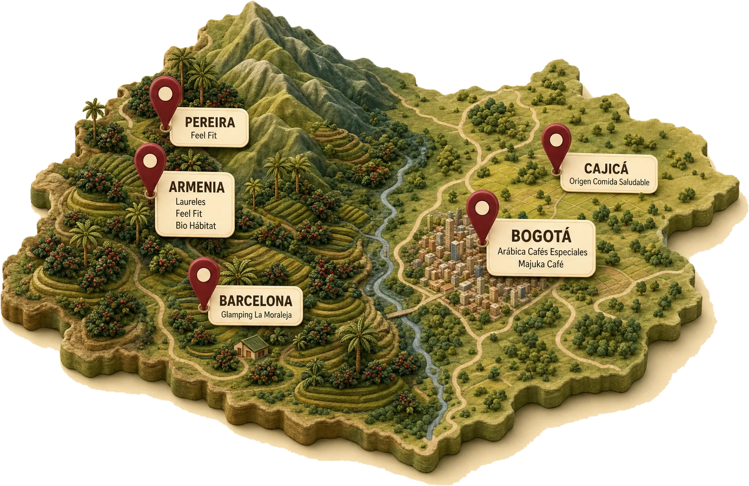 Mapa de puntos de venta de La Lotería Coffee en Colombia